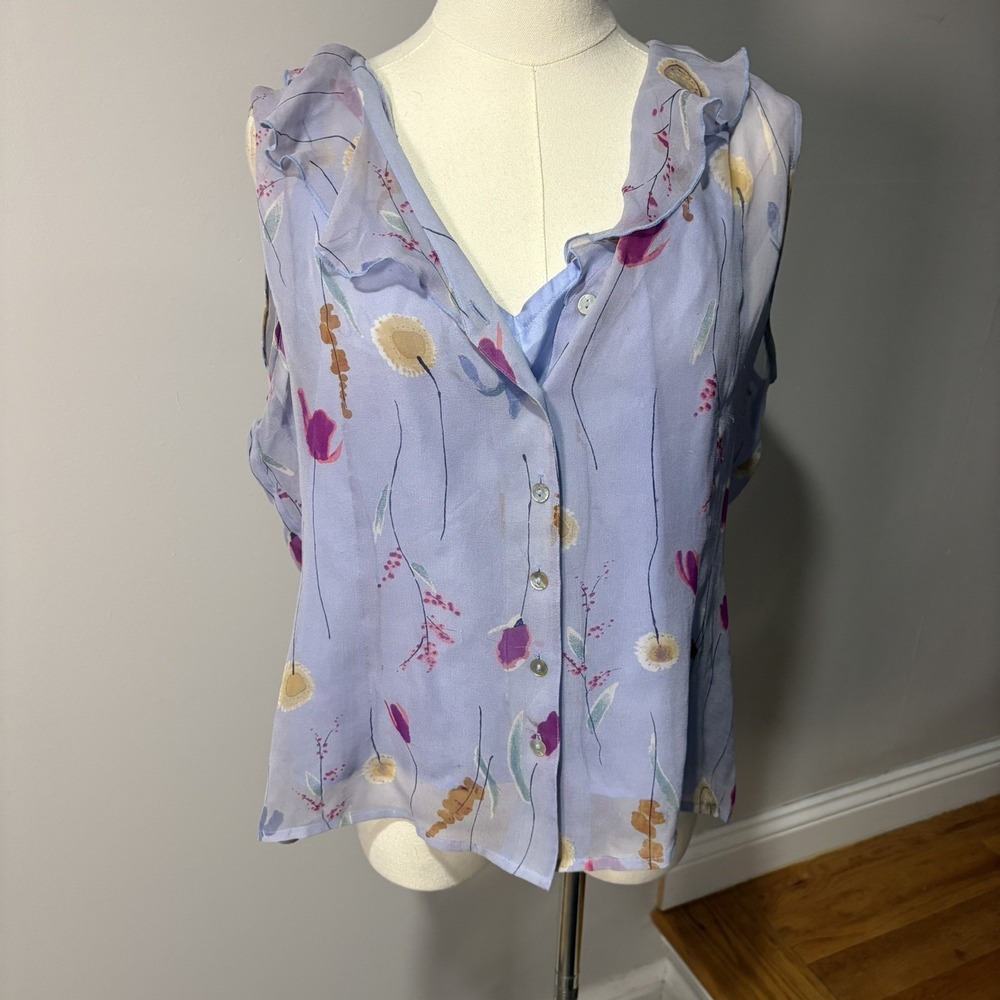Vintage Tess 100% Silk Floral Blouse Lavender Sz 14 Collared Preppy Coquette
